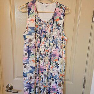Flowy Floral Knife Pleat Front Sleeveless Dress Size M